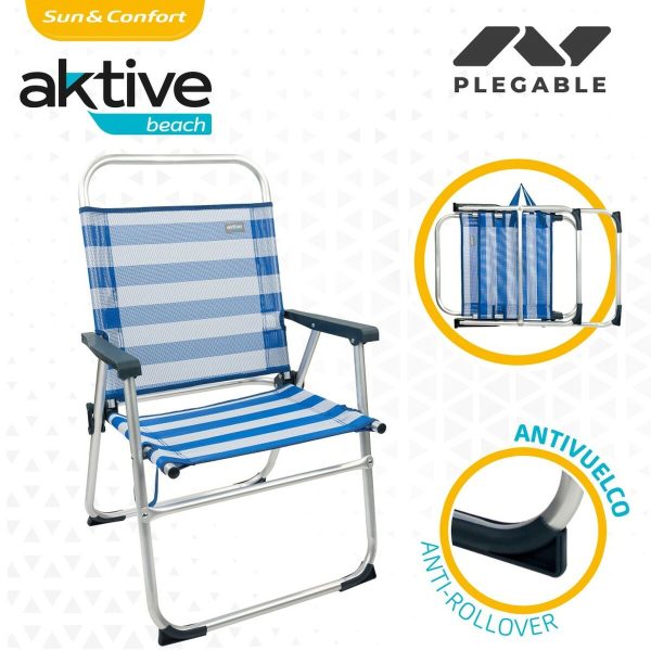 Beach Chair Aktive Blue White 48 x 88 x 50 cm Aluminium Foldable (4 Units) For Discount