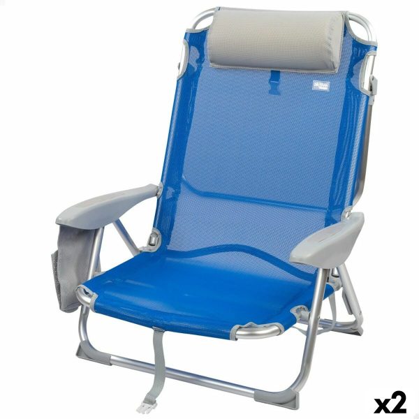 Folding Chair with Headrest Aktive Gomera Blue 51 x 76 x 45 cm (2 Units) Discount