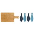 Appetizer Set Home ESPRIT Blue Green Navy Blue Bamboo Porcelain Mediterranean Fish 36 x 18 x 1,3 cm 5 Pieces Supply