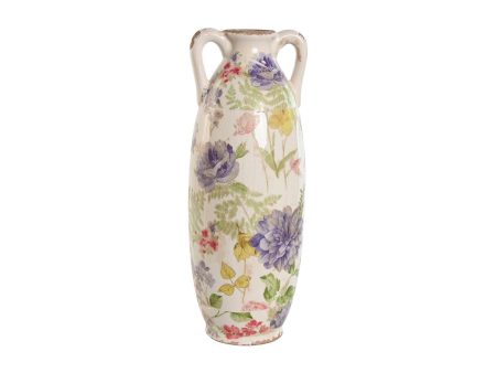 Vase Home ESPRIT White Multicolour Lilac Stoneware 13 x 13 x 35 cm Online