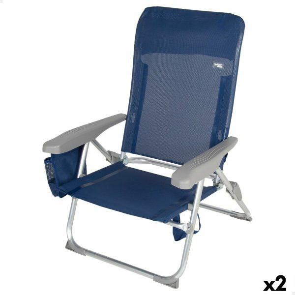 Beach Chair Aktive Slim Foldable Navy Blue 47 x 87 x 58 cm (2 Units) Hot on Sale