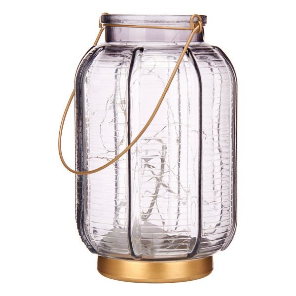 LED Lantern Stripes Grey Golden Glass (13,5 x 22 x 13,5 cm) Online now