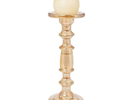 Candleholder Romimex Golden Glass 13 x 35 x 13 cm Online Hot Sale