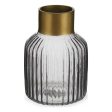 Vase Stripes Grey Golden Glass (12 x 18 x 12 cm) on Sale