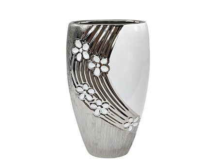 Vase Romimex White Silver Ceramic 16 x 30 x 9 cm Online Hot Sale