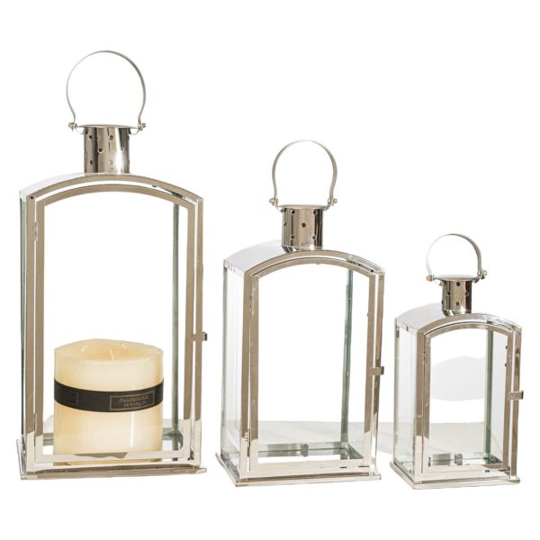 Lantern set Romimex Silver Metal Glass 24 x 54 x 20 cm 3 Pieces Online