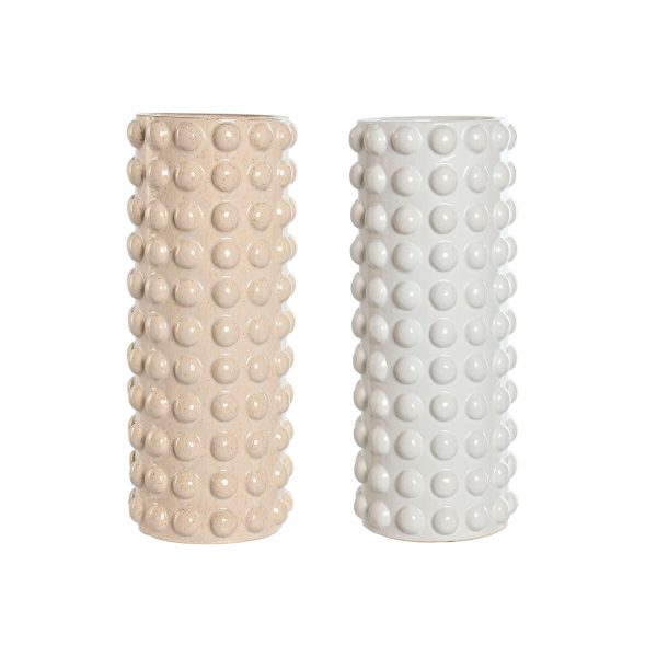 Vase Home ESPRIT White Beige Ceramic 16 x 16 x 40 cm (2 Units) For Sale