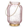 LED Lantern Stripes Pink Golden Glass (13,5 x 22 x 13,5 cm) For Discount