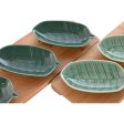 Appetizer Set Home ESPRIT Green Dark green Bamboo Porcelain Tropical 4 Pieces 28,4 x 10,5 x 3 cm (2 Units) For Discount