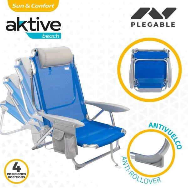 Folding Chair with Headrest Aktive Gomera Blue 51 x 76 x 45 cm (2 Units) Discount