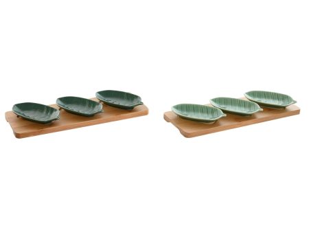 Appetizer Set Home ESPRIT Green Dark green Bamboo Porcelain Tropical 4 Pieces 28,4 x 10,5 x 3 cm (2 Units) For Discount