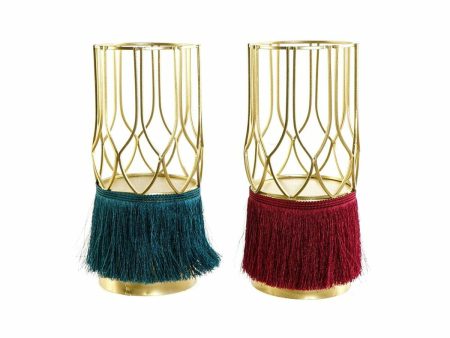 Candleholder DKD Home Decor Polyester Metal Golden (2 pcs) (11.5 x 11.5 x 26 cm) Fashion