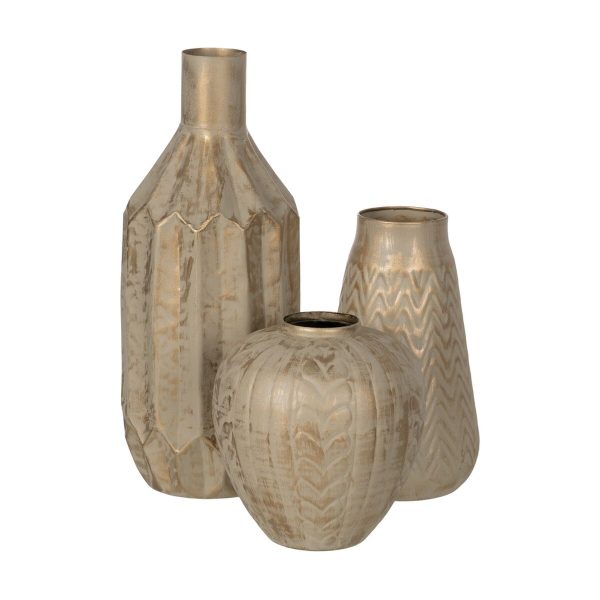 Vase Beige Golden Iron 23 x 23 x 52 cm For Sale