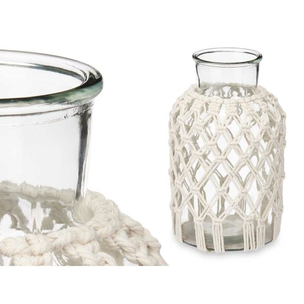 Vase White Cloth Glass 18,5 x 30,5 x 18,5 cm (4 Units) Macrame Cheap