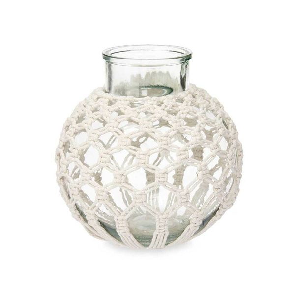 Vase White Cloth Glass 25 x 26,5 x 25 cm (4 Units) Macrame Cheap