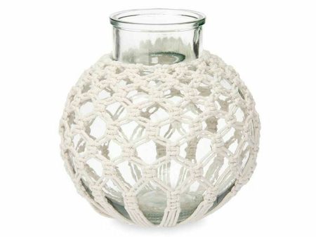 Vase White Cloth Glass 25 x 26,5 x 25 cm (4 Units) Macrame Cheap