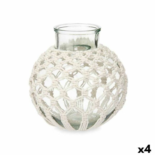 Vase White Cloth Glass 25 x 26,5 x 25 cm (4 Units) Macrame Cheap