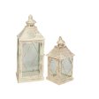 Lantern set Romimex White Metal Glass 2 Pieces Discount