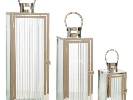 Lantern set Romimex Silver Metal Glass 18 x 49 x 18 cm 3 Pieces Discount