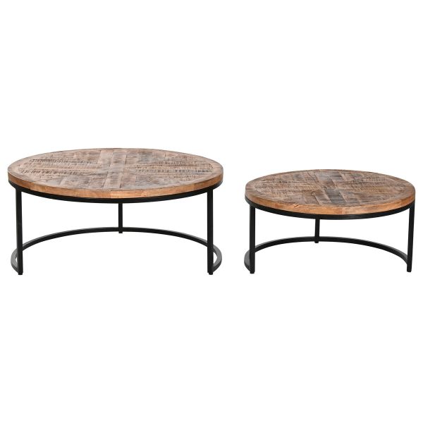 Set of 2 tables Home ESPRIT Brown Black Natural Metal Mango wood 90 x 90 x 40 cm on Sale