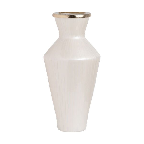 Vase White Golden Aluminium Crystal 28 x 28 x 57 cm Supply