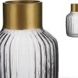 Vase Stripes Grey Golden Glass (12 x 18 x 12 cm) on Sale