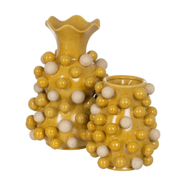 Vase Yellow White Ceramic 28,3 x 28,3 x 39,7 cm Online