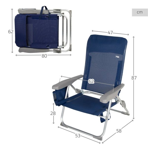 Beach Chair Aktive Slim Foldable Navy Blue 47 x 87 x 58 cm (2 Units) Hot on Sale