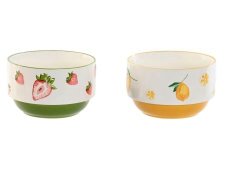 Bowl Home ESPRIT Yellow Red Green Porcelain Modern 600 ml 15,3 X 15,3 X 9 cm (2 Units) Online Hot Sale