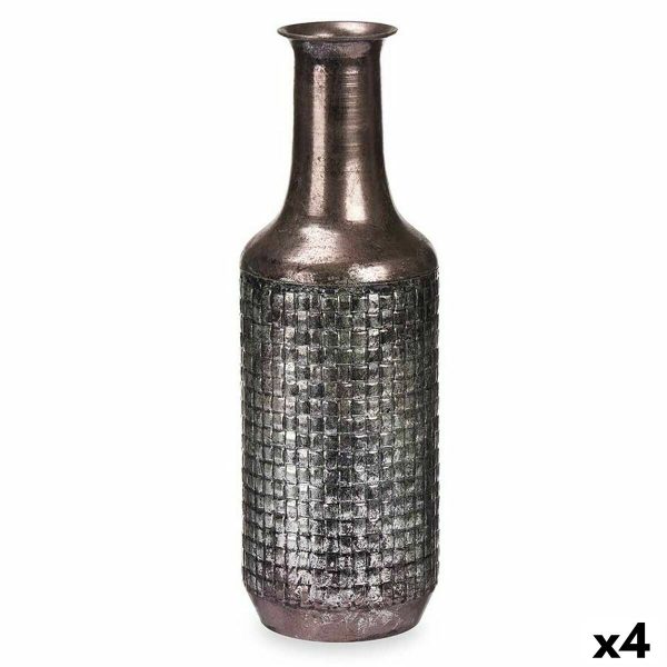 Vase Silver Metal 14 x 46 x 14 cm (4 Units) With relief Hot on Sale