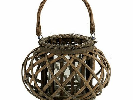 Candleholder 30 x 18,5 x 23 cm Brown Glass wicker (6 Units) For Discount