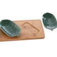 Appetizer Set Home ESPRIT Green Dark green Bamboo Porcelain Tropical 4 Pieces 28,4 x 10,5 x 3 cm (2 Units) For Discount