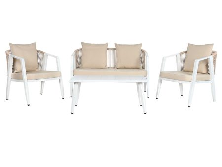 Table Set with 3 Armchairs Home ESPRIT White Steel 123 x 66 x 72 cm Sale