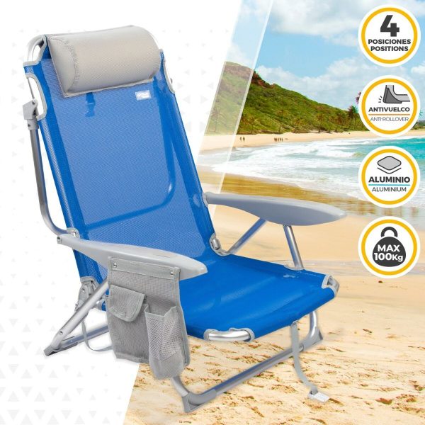 Folding Chair with Headrest Aktive Gomera Blue 51 x 76 x 45 cm (2 Units) Discount