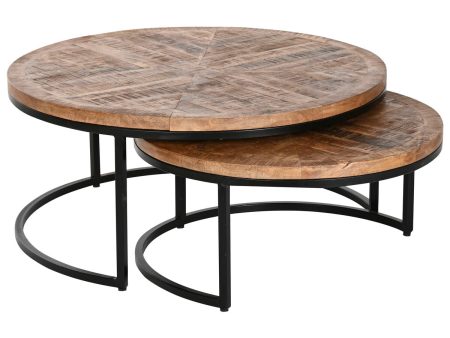 Set of 2 tables Home ESPRIT Brown Black Natural Metal Mango wood 90 x 90 x 40 cm on Sale