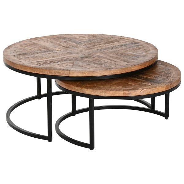 Set of 2 tables Home ESPRIT Brown Black Natural Metal Mango wood 90 x 90 x 40 cm on Sale