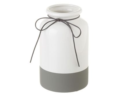 Vase White Grey Ceramic 13,8 x 13,8 x 22 cm Online Hot Sale