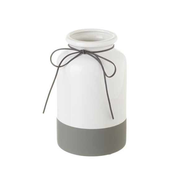 Vase White Grey Ceramic 13,8 x 13,8 x 22 cm Online Hot Sale