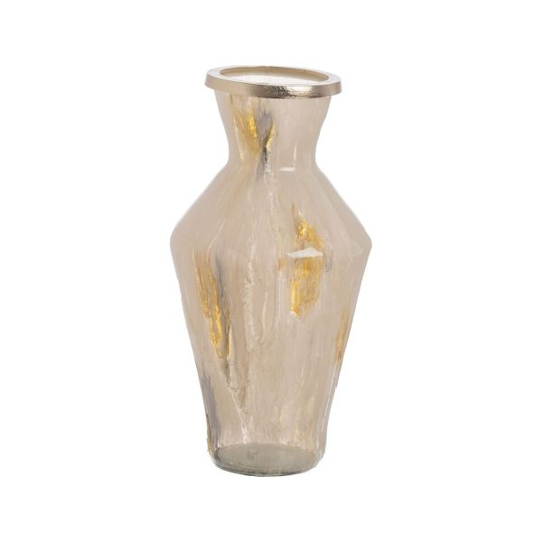 Vase Beige Golden Aluminium Crystal 25,5 x 25,5 x 48 cm For Sale