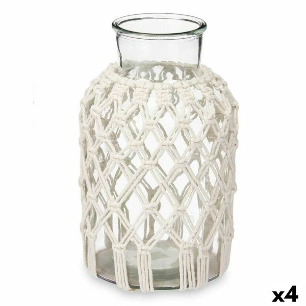 Vase White Cloth Glass 18,5 x 30,5 x 18,5 cm (4 Units) Macrame Cheap