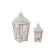 Lantern set Romimex White Wood Metal 27 x 59 x 21 cm 2 Pieces Fashion