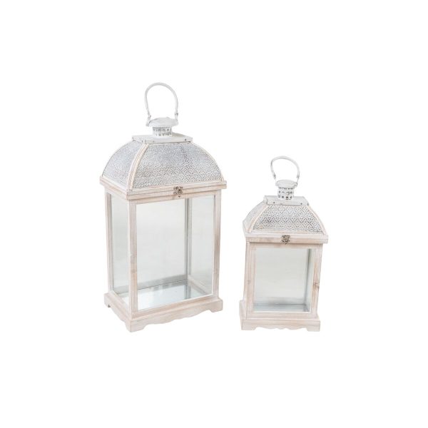 Lantern set Romimex White Wood Metal 30 x 60 x 22 cm 2 Pieces Online Sale